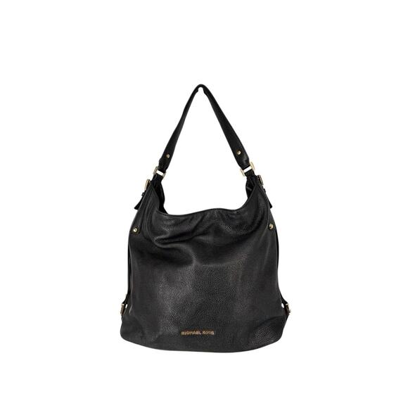 Michael Kors Bedford Belted Bag Pebbled Leather Black Large Purse Hobo Designer - Picture 1 of 16